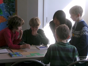 Student and primary school pupil